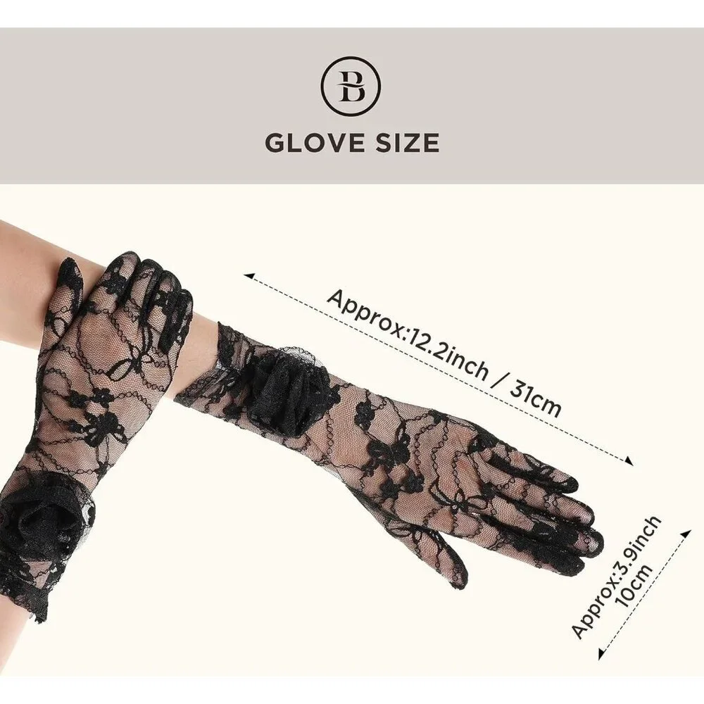 Women's Black Floral Lace Opera Elegant Evening Party Prom Gloves Accessories
